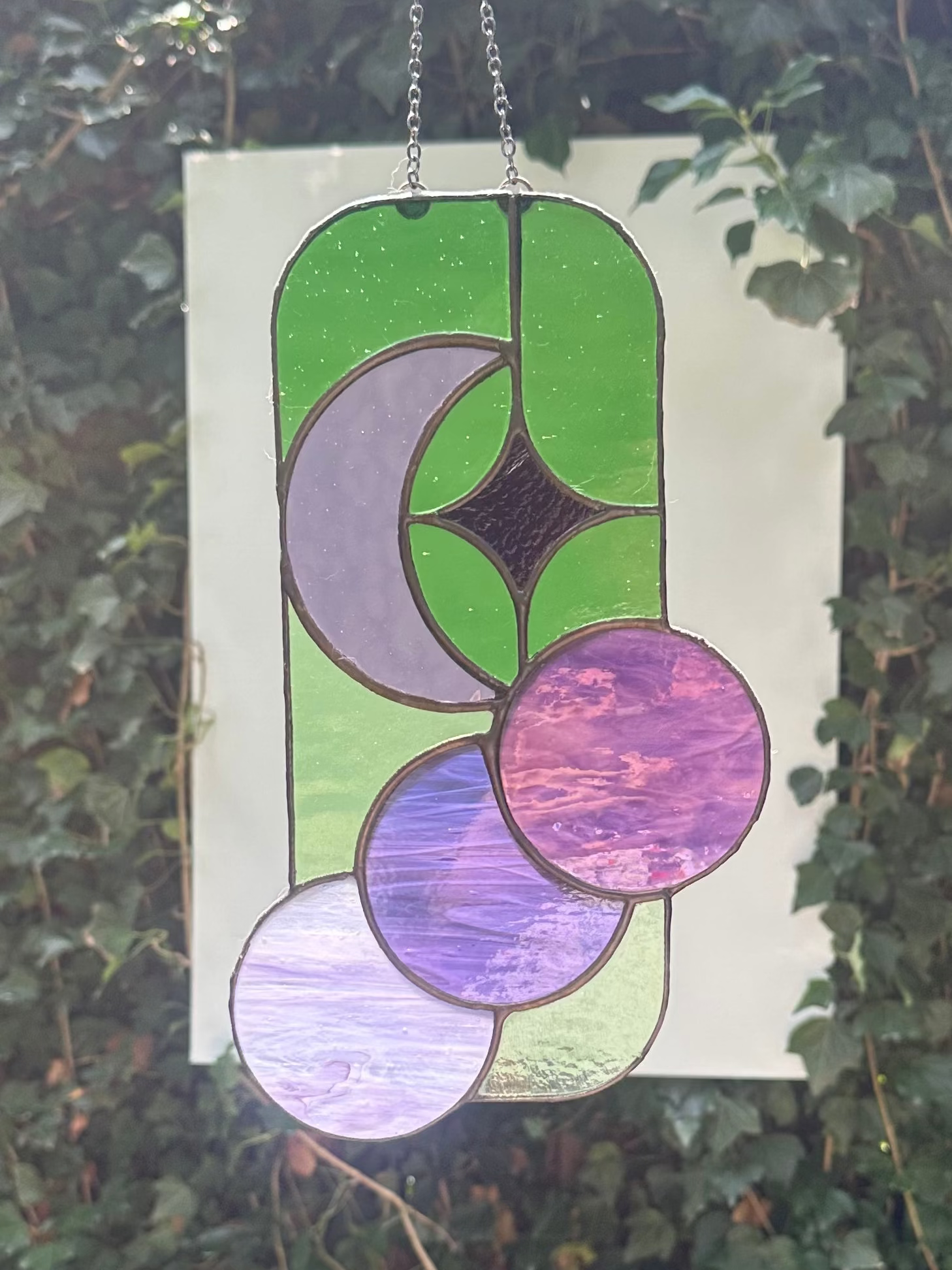 Green and Purple Moon Themed Stained Glass