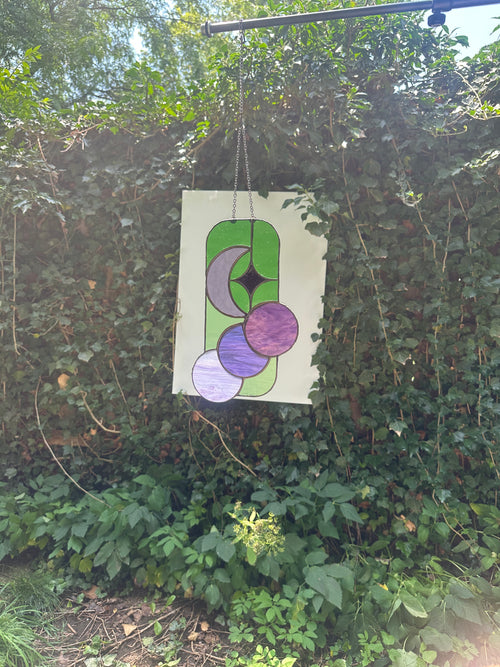 Green and Purple Moon Themed Stained Glass