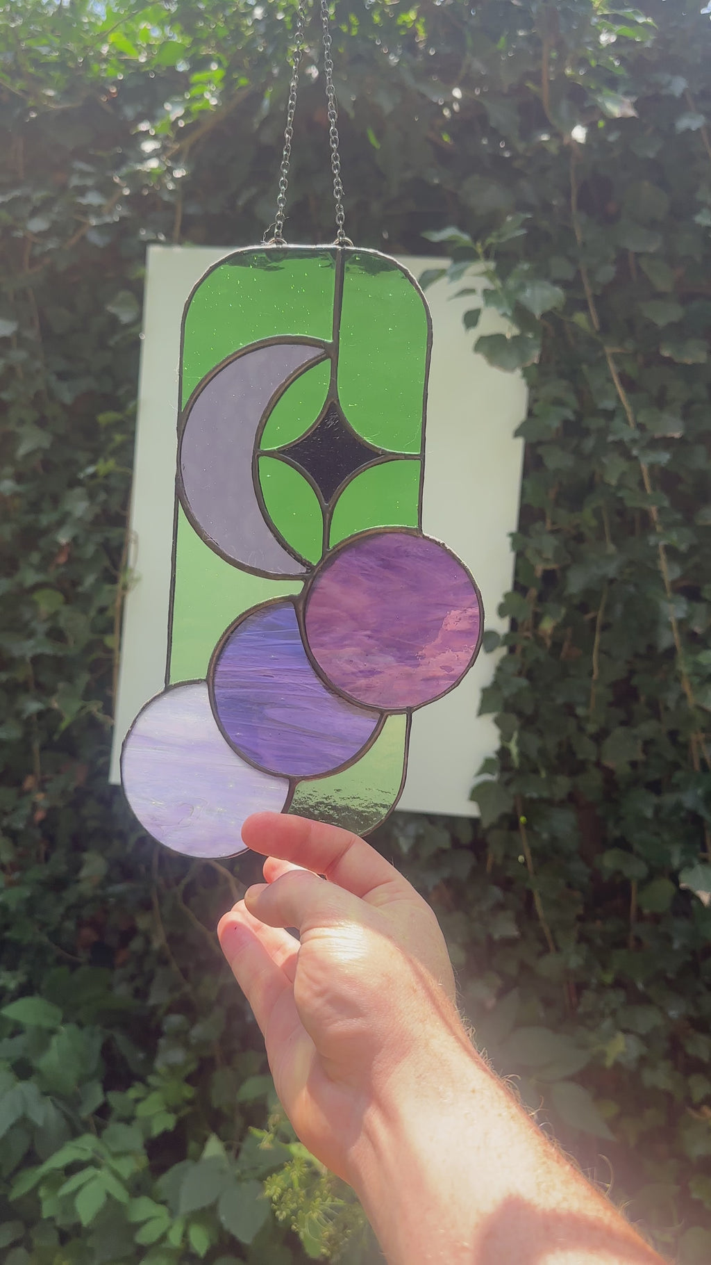 Green and Purple Moon Themed Stained Glass